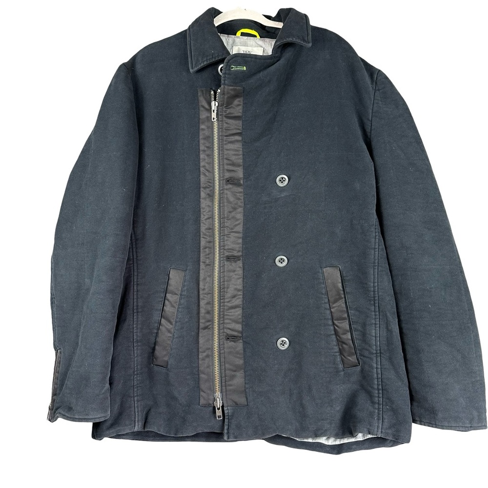 WRK Black Zip Front Button Overlay Heavy Jacket Coat by Matteo Gottardi Size XL